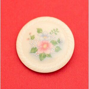 Ceramic Flower Floral Oval Round Brooch by Avon Vintage - F7